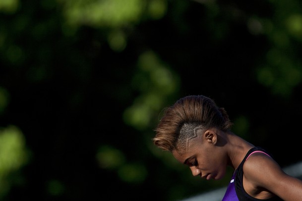 Pioneer student London Renfroe prepares for an event during the MHSAA Track and Field Regionals Friday evening at Saline High School.
Jeffrey Smith | AnnArbor.com